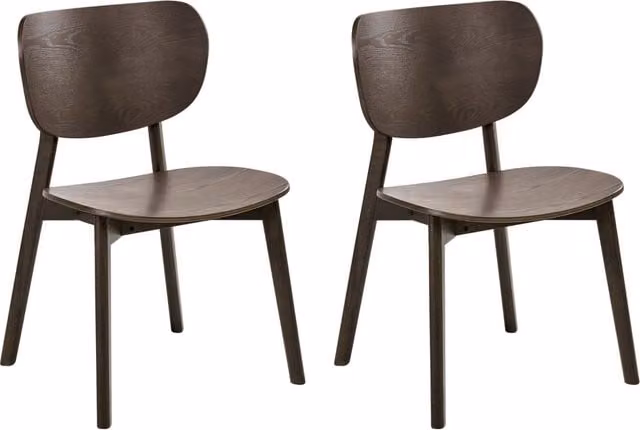 Set di 2 sedie da pranzo con impiallacciatura in legno di frassino scuro struttura in legno di hevea senza braccioli design minimalista