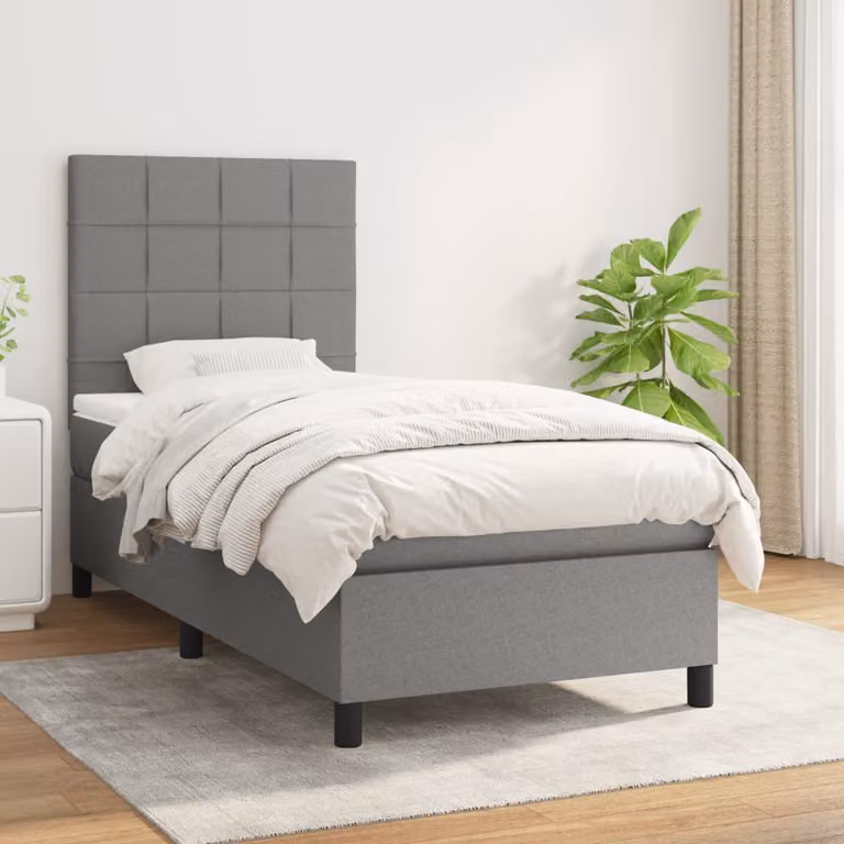 Letto Ibrido vidaXL con Giroletto a Molle e Materasso a Tasche Grigio e Bianco L/P/H: 190 x 90 x 128 cm