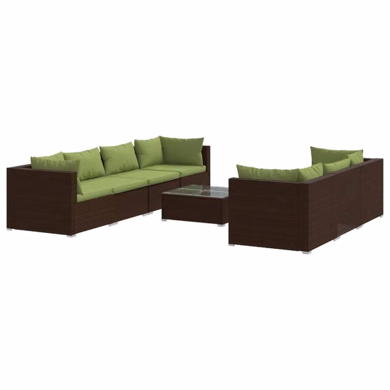 Set Divani da Giardino 8 pz con Cuscini in Polyrattan Marrone
