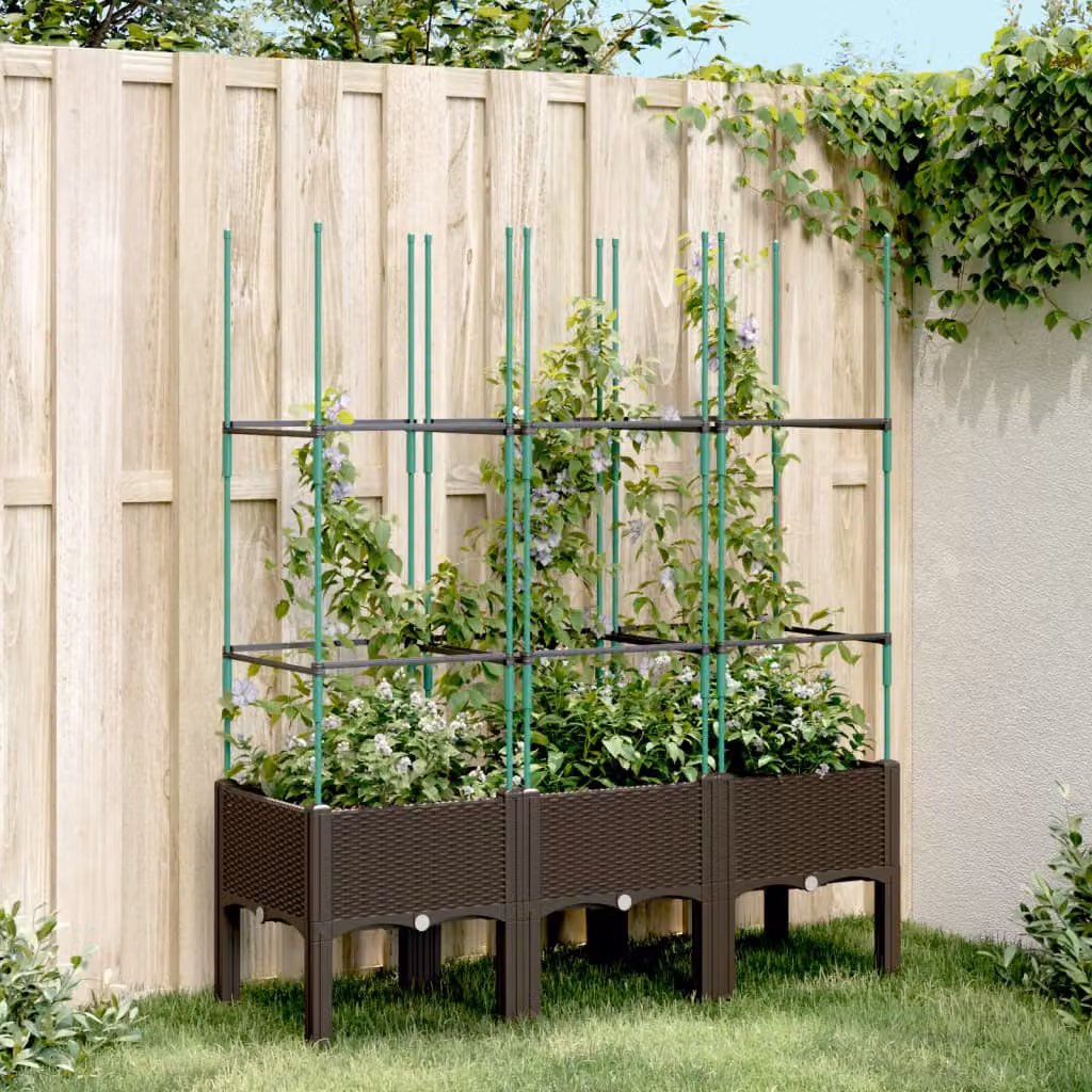 Fioriera da giardino con traliccio vidaXL marrone in plastica L: 120 cm, P: 40 cm, H: 142,5 cm