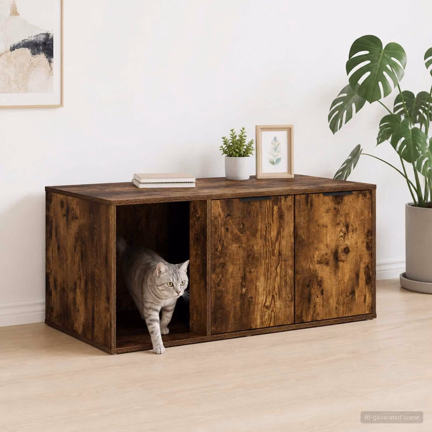 Mobile per gatti vidaXL in legno Rovere Fumo L: 100 cm, P: 49 cm, H: 45 cm