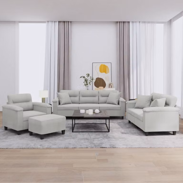 Maison Exclusive - Set divano 4 pezzi con cuscini in microfibra grigio chiaro