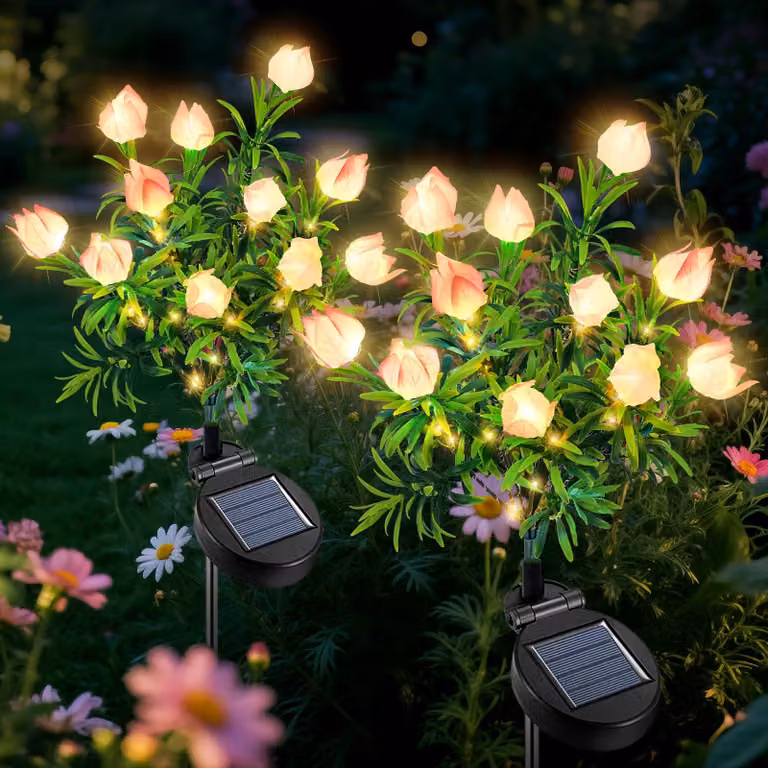 Set di 2 lampade solari a LED "Gardenia", grado di protezione IP65, luce bianco caldo, per l'esterno
