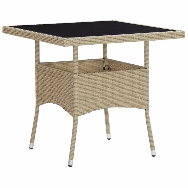 vidaXL Tavolo da pranzo da giardino Beige in Poly Rattan e vetro