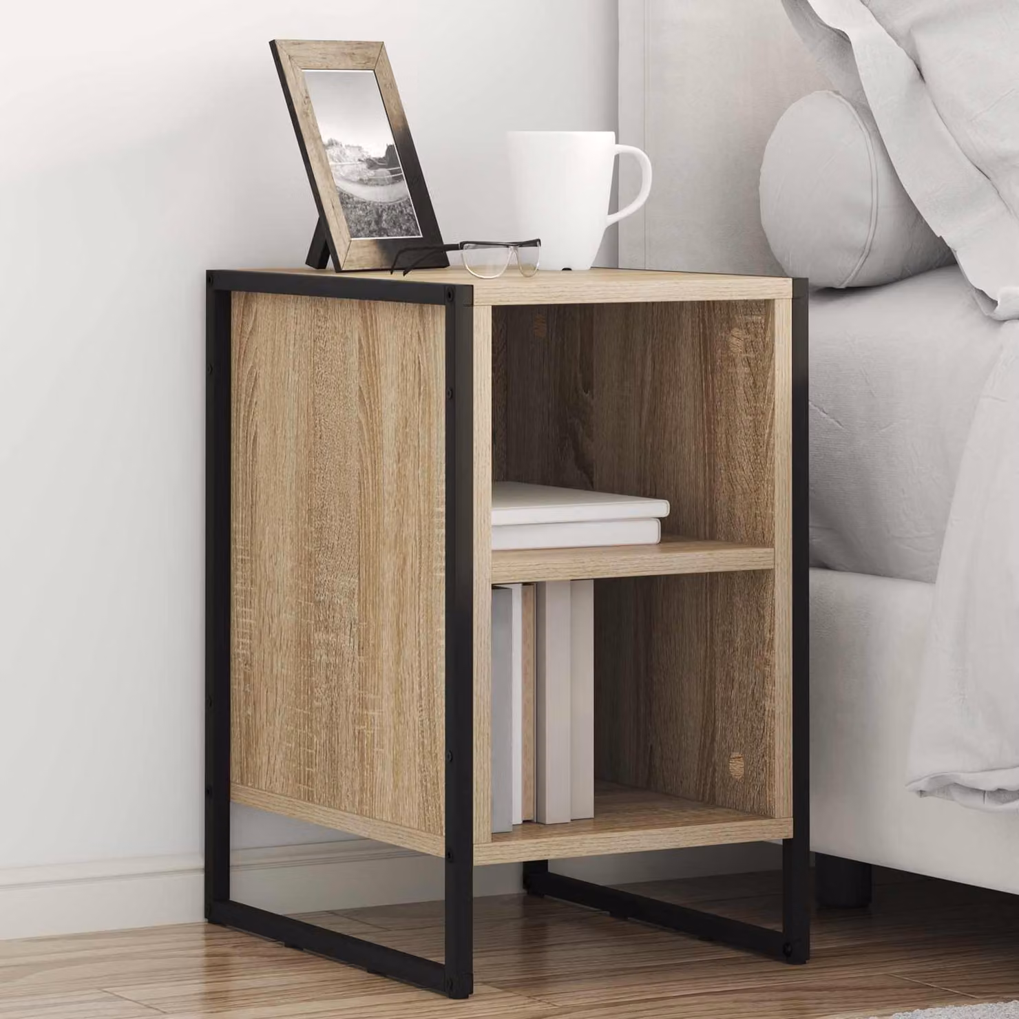 Set di 2 comodini vidaXL in stile industriale color rovere, L 39,5 cm x P 30 cm x H 50 cm