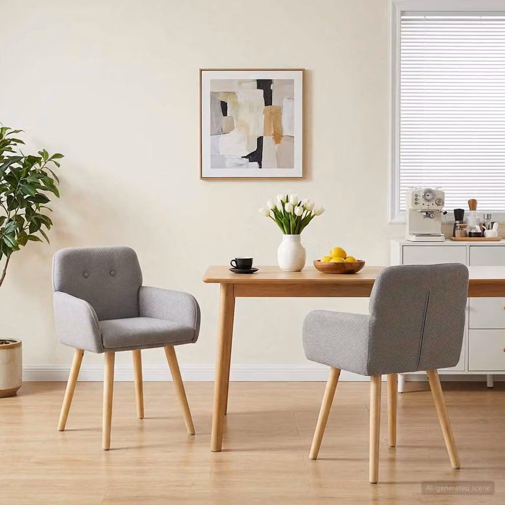 Set di 2 sedie da pranzo vidaXL in tessuto bouclé grigio con struttura in legno e metallo L 59 x P 56,5 x H 85 cm