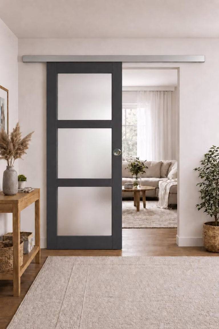 Porta scorrevole Blakeria grigia antracite con vetro H204 x L73 cm, binario in alluminio, gusci GD MENUISERIES