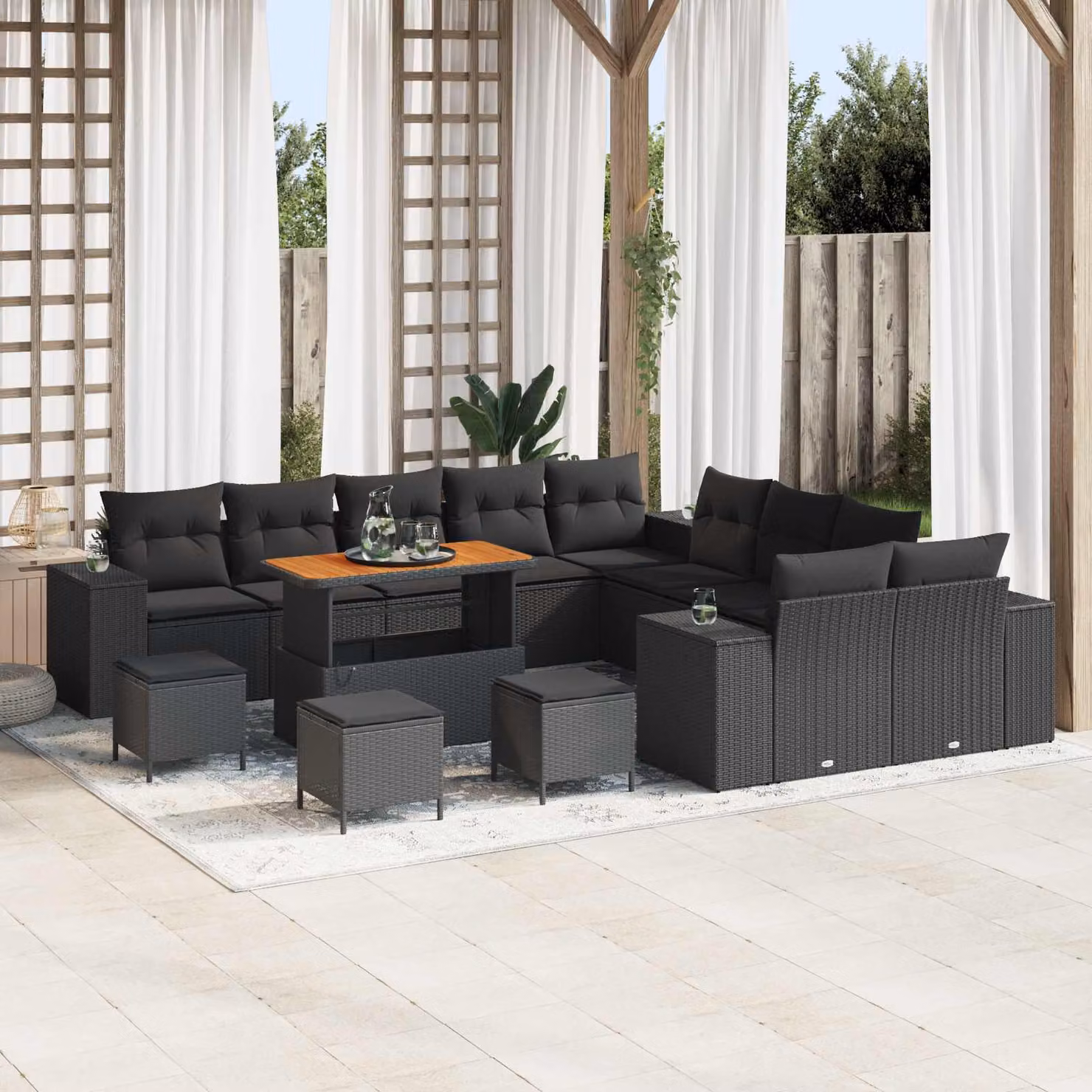 Set Divano da Giardino vidaXL 14 Pezzi a Forma di L con Cuscini Nero – 1