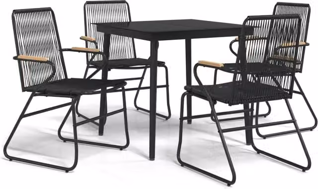 Set da Pranzo da Giardino 5 pz | Set Salotto da Giardino Nero in Rattan PVC
