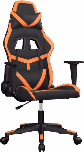 Sedia da Gaming Sportiva in Similpelle con Poggiatesta e Ruote, Nero e Arancione – 1