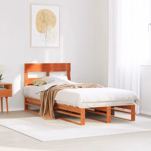 Struttura Letto in Legno di Pino Design Mania Colore Marrone Cera L: 75 cm, P: 190 cm