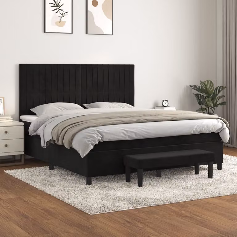 vidaXL Letto Ibrido con Giroletto a Molle e Materasso in Velluto Nero, L 180 x P 200 cm