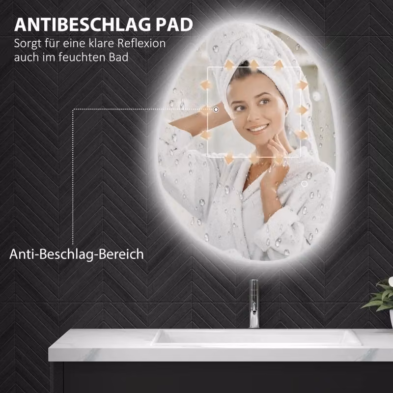 Specchio Asimmetrico REDOM Argento con LED e Touch Switch, L: 70 cm, H: 50 cm – 2