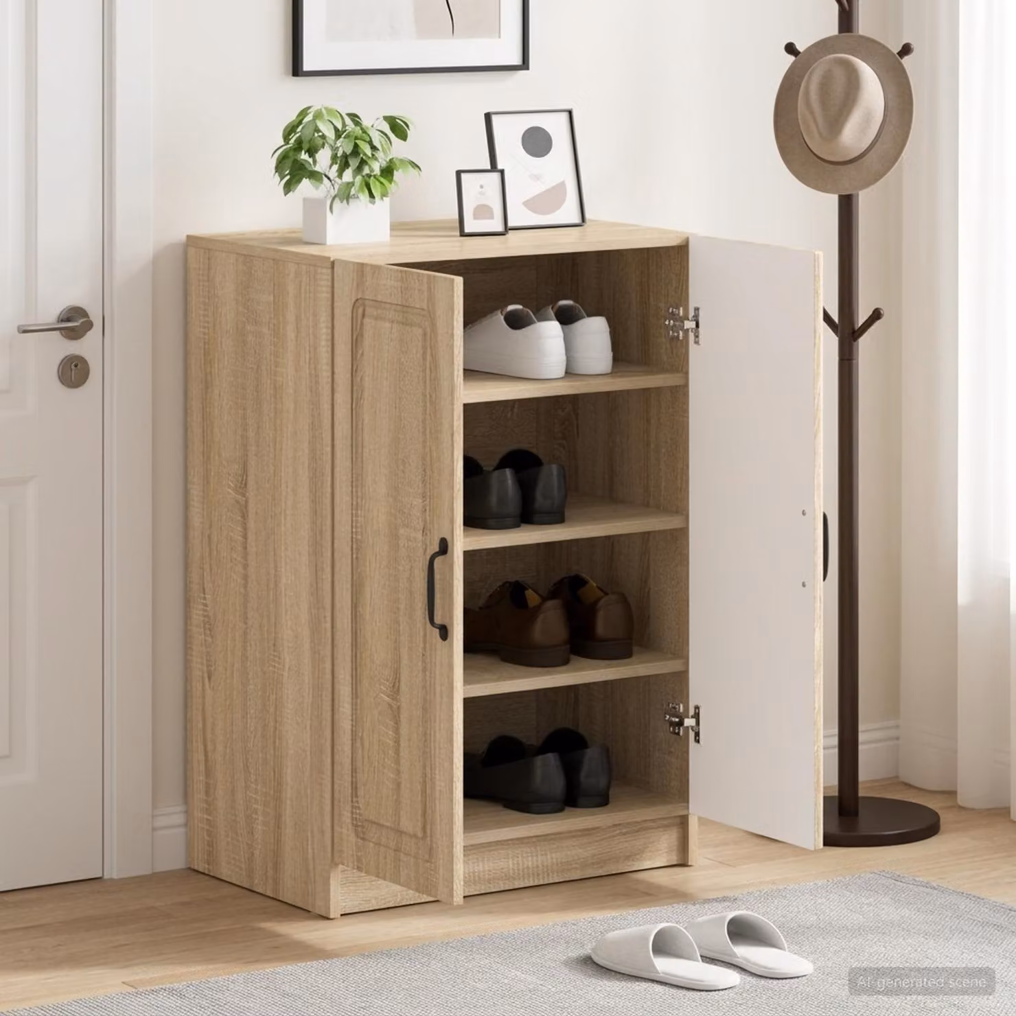 Mobile porta scarpe UTRECHT vidaXL in legno e metallo, Rovere Sonoma, L: 59,5 cm, P: 39,5 cm, H: 87 cm
