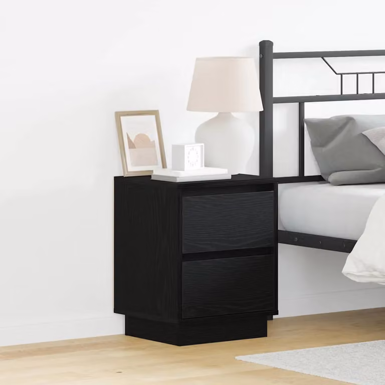 Set di 2 Armadi da Notte vidaXL Moderni in MDF, Colore Rovere Nero e Multicolore, L: 39 cm, P: 34,5 cm, H: 50 cm
