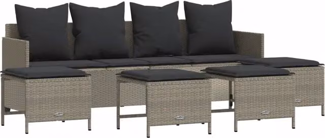 Set Divano da Giardino 5pz | Set Salotto da Giardino con Cuscini Grigio Chiaro Polyrattan