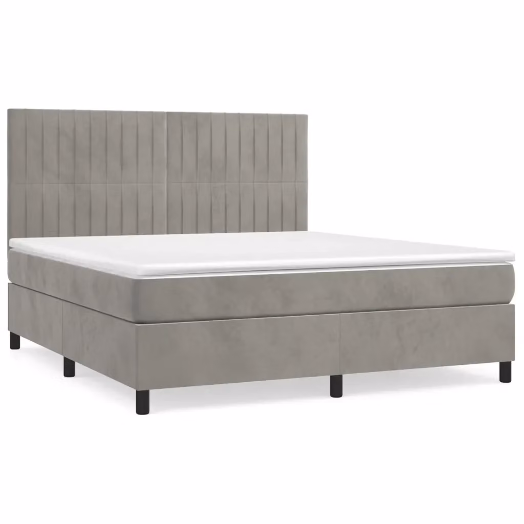 Letto Ibrido con Giroletto a Molle e Materasso vidaXL in Velluto Grigio e Bianco L/P/H: 200 x 140 x 44 cm – 2