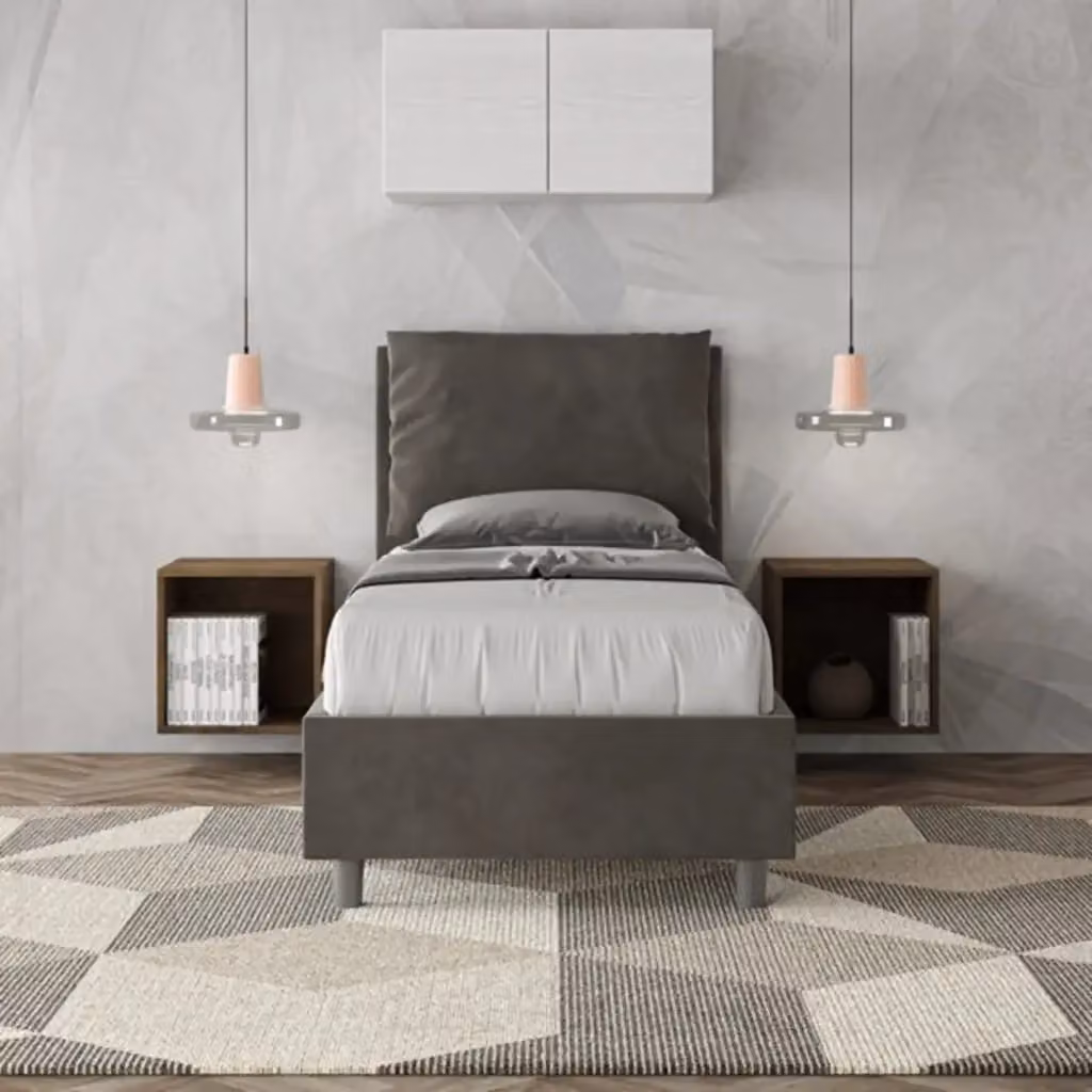 Letto singolo contenitore imbottito Ityhome in microfibra grigio L: 80 cm, P: 200 cm, H: 110 cm – 2