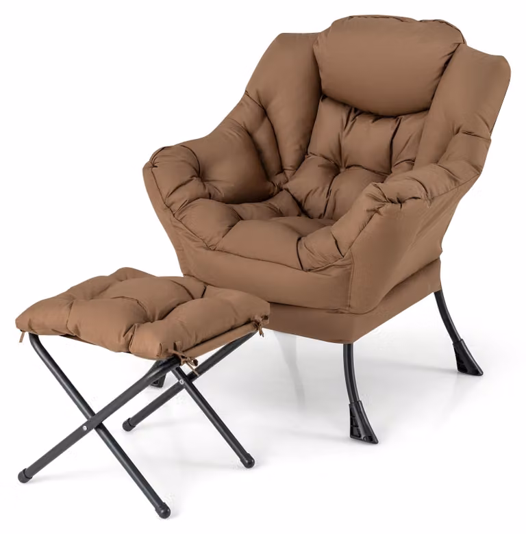 Poltrona COSTWAY con poggiapiedi, poltrona reclinabile con braccioli, tasca laterale e poggiapiedi, poltrona lounge, poltrona da TV, poltrona a orecchie, marrone