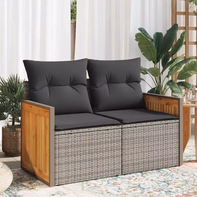 Divano da giardino a 2 posti vidaXL in polyrattan grigio con cuscini imbottiti e coperture rimovibili