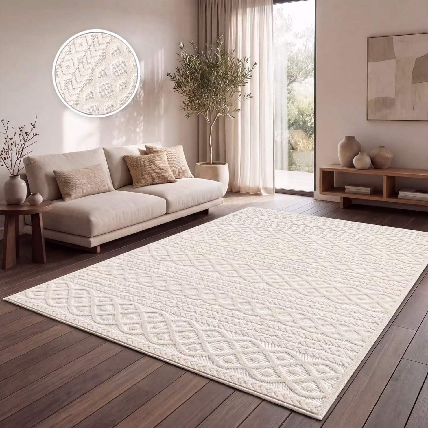 Tappeto Cotara beige per interni ed esterni con design geometrico moderno L: 340 cm, P: 240 cm – 2