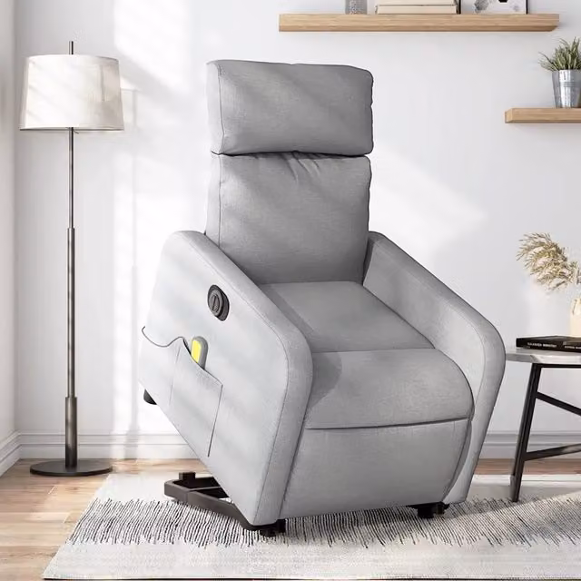 Poltrona alzapersona elettrica con massaggio vidaXL in tessuto grigio per anziani con braccioli – 1
