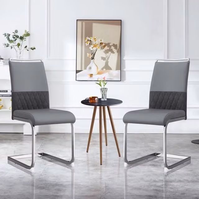 Sedia da pranzo moderna ergonomica, rivestimento in PU e lino, colore grigio, struttura in metallo