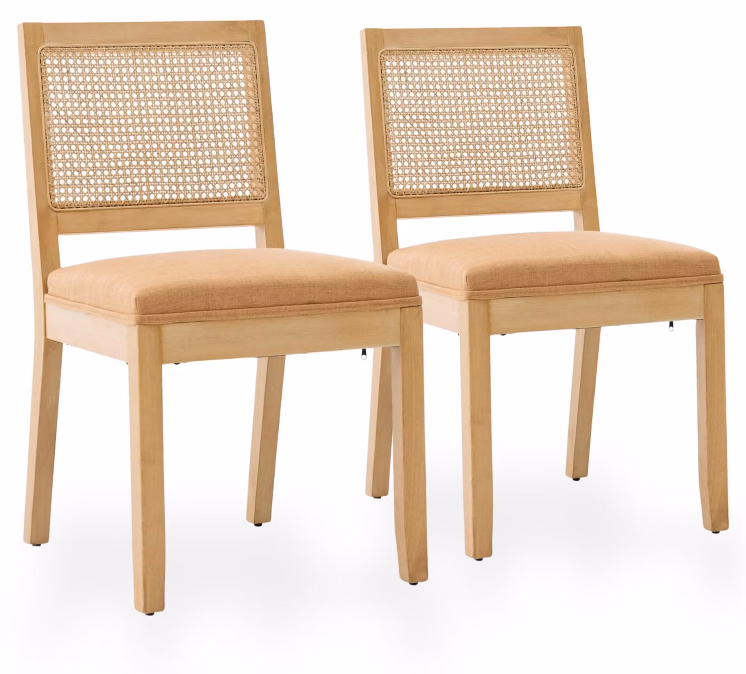 Set di 2 poltrone da pranzo in lino, con seduta in stile viennese e struttura in legno naturale, color marrone chiaro