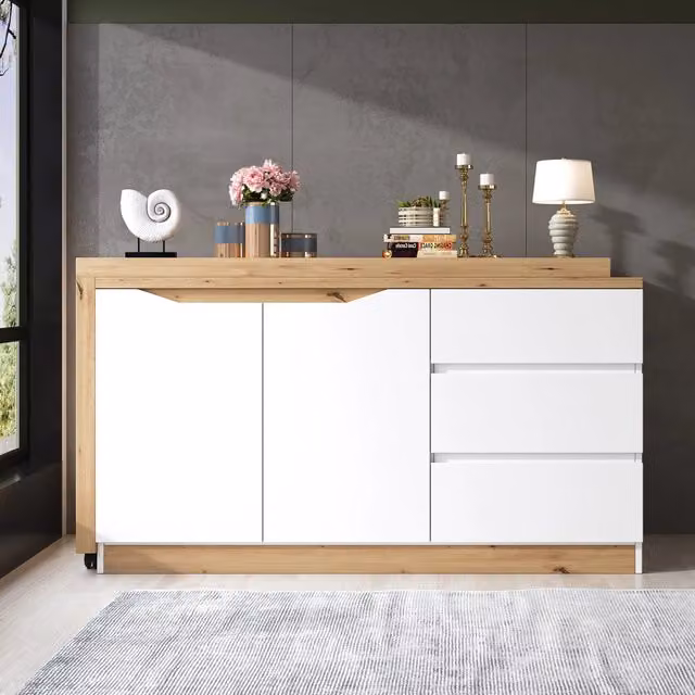 Scrivania pieghevole girevole con 2 ante 3 cassetti e ruote bloccabili bianco rovere 120 × 50 × 78 cm