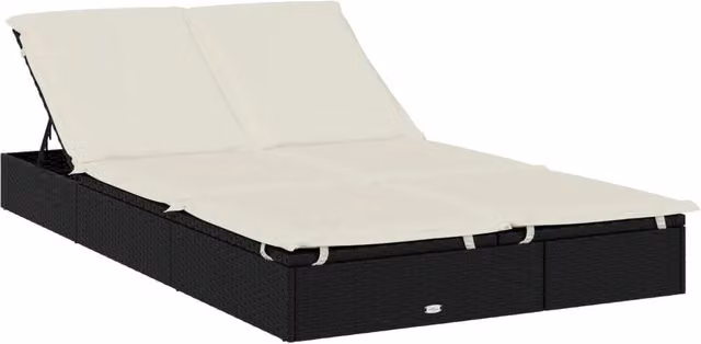 Lettino Prendisole | Sdraio da giardino | Lettino da sole 2 Persone con Cuscini Nero in Polyrattan