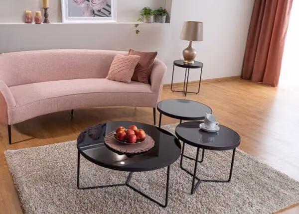 set di 3 tavolini in vetro Artemida grigio chiaro grigio nero