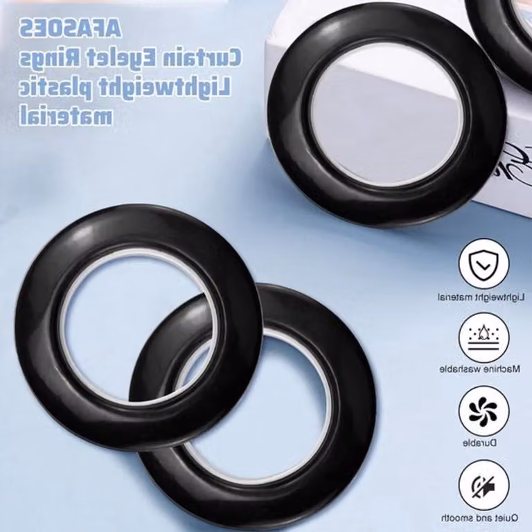 20 anelli per tende - Anelli da 40 mm per tende, tende da doccia e drappeggi - Robusti occhielli in plastica, colore nero