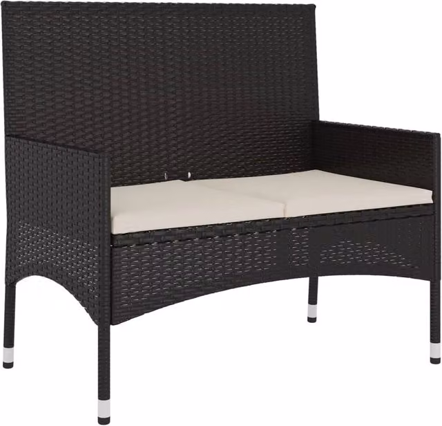 Panca da giardino Outsunny a 2 posti in resina intrecciata e metallo con cuscini beige e struttura nera per esterno e terrazza