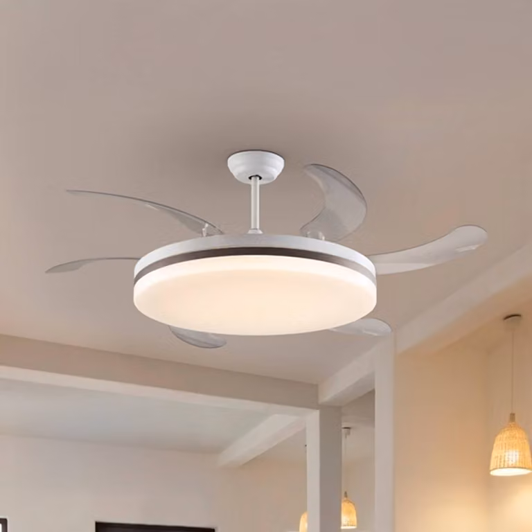 Schuller Valencia Ventilatore da soffitto LED Vento bianco/bronzo/trasparente, Ø 150 cm silenzioso Vento, dimmerabile, Chiaro / Trasparente, Soggiorno / Sala da pranzo, Metallo, Moderno