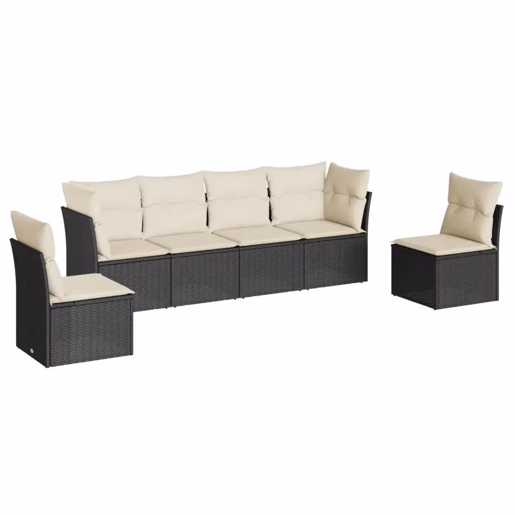vidaXL Set Divano da Giardino a L con Cuscini, 6 Pezzi, Nero e Bianco, Struttura in Metallo e Polyrattan – 2