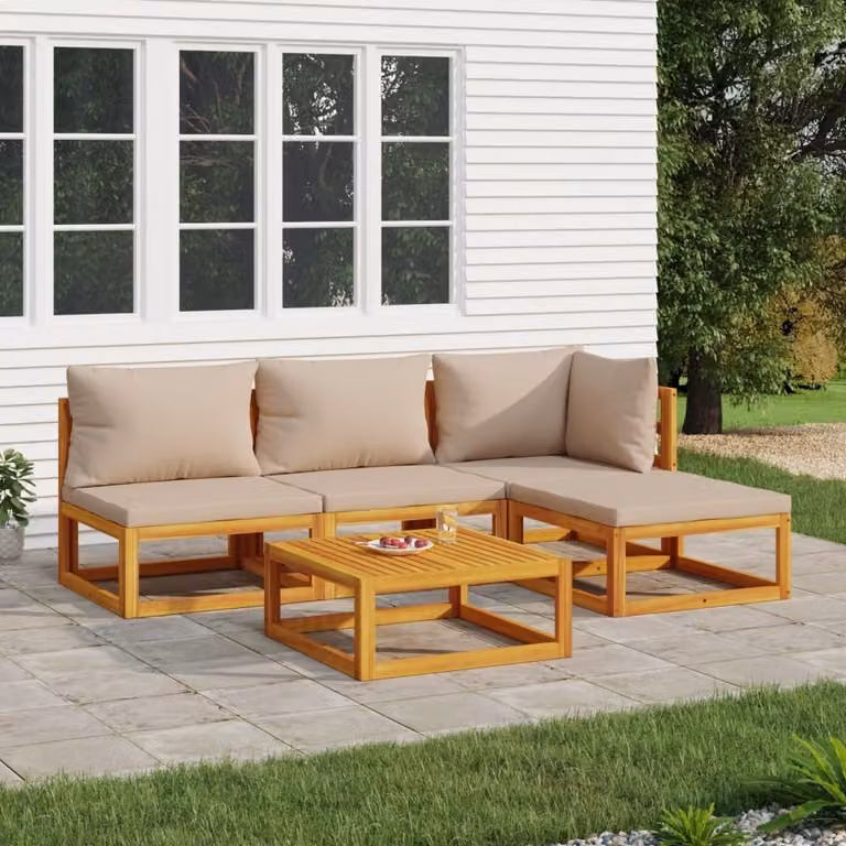 Maison Exclusive - Set da giardino da 5 pezzi con cuscini color taupe in legno massello