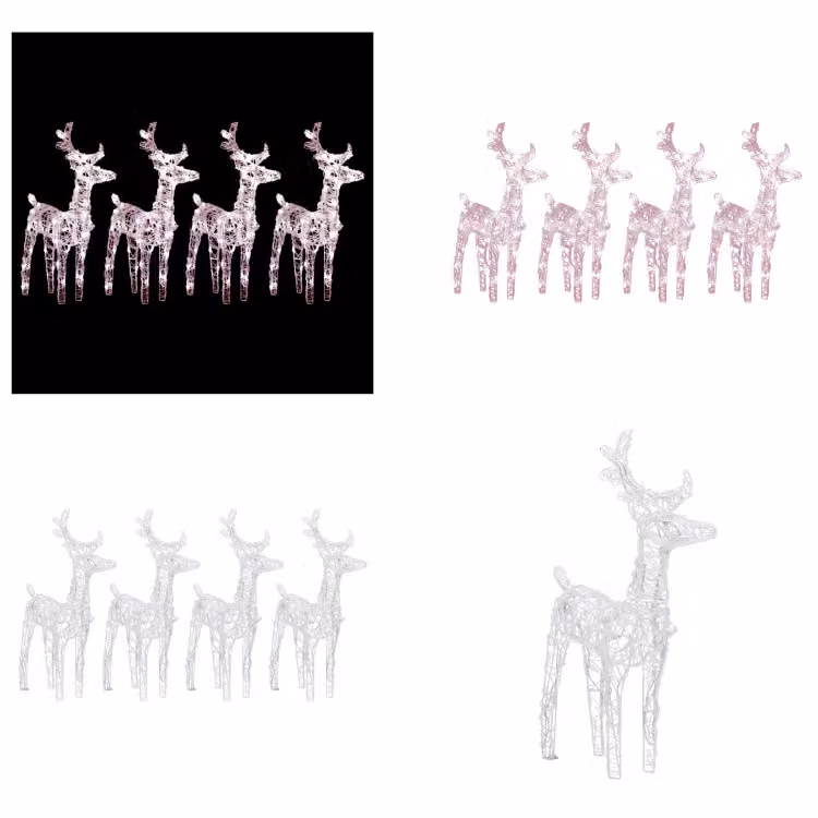 vidaXL Renna LED 4 pz. Bianco caldo 160 LED acrilico - Renna di Natale - Renna di Natale - Renna illuminata - Decorazione natalizia