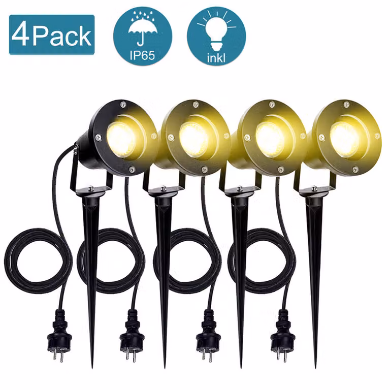 Jopassy 4X Faretto da giardino 4W LED con picchetto a terra Luce da prato Bianco caldo impermeabile IP65 per giardino all'aperto Laghetto Paesaggio