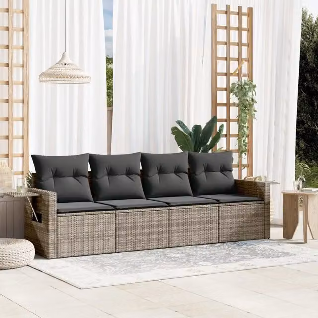 Set Divani da Giardino 4 pz con Cuscini in Polyrattan Grigio 3252217