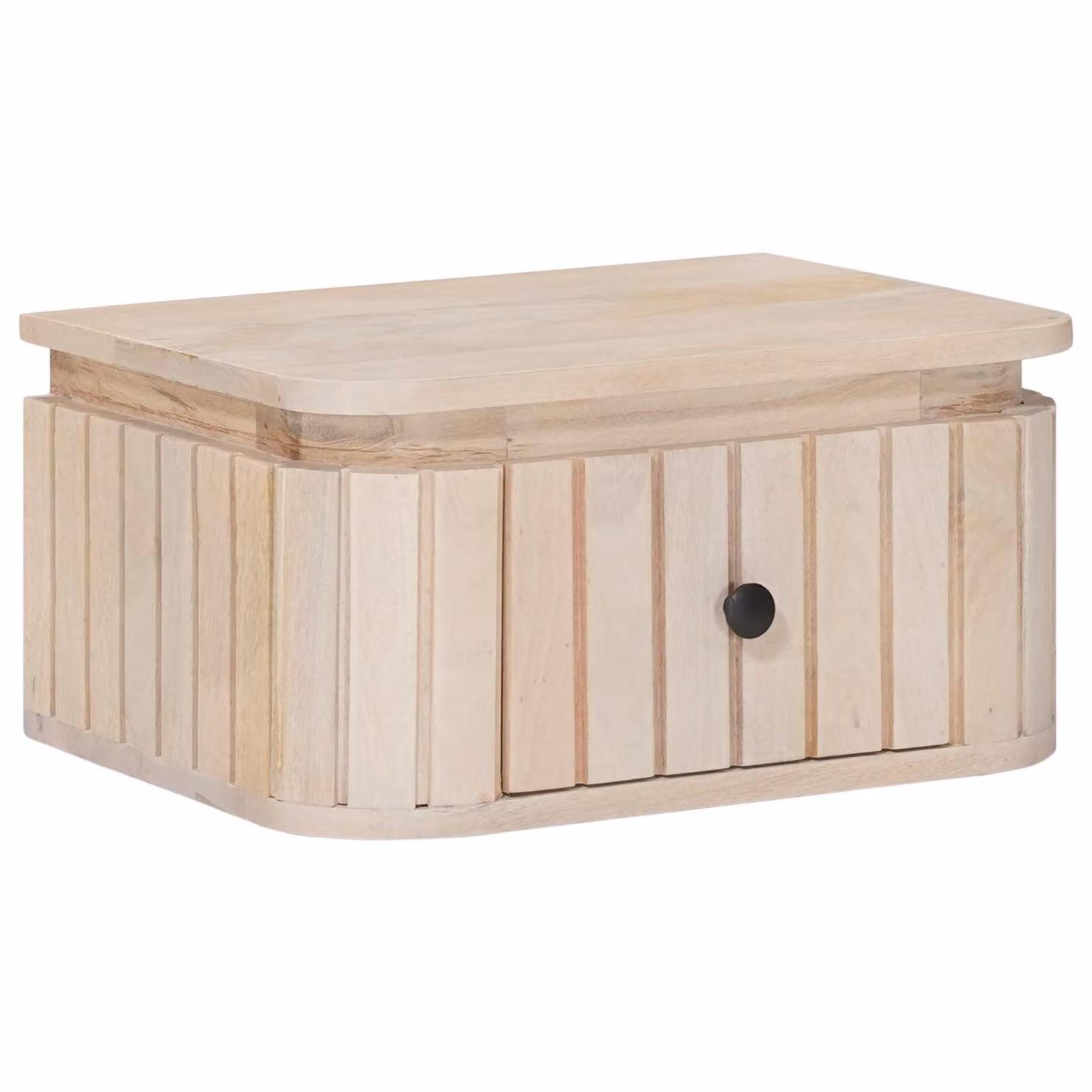 Comodino a muro vidaXL in legno di mango con decorazione floreale, Bianco, L: 40 cm, P: 30 cm, H: 20 cm