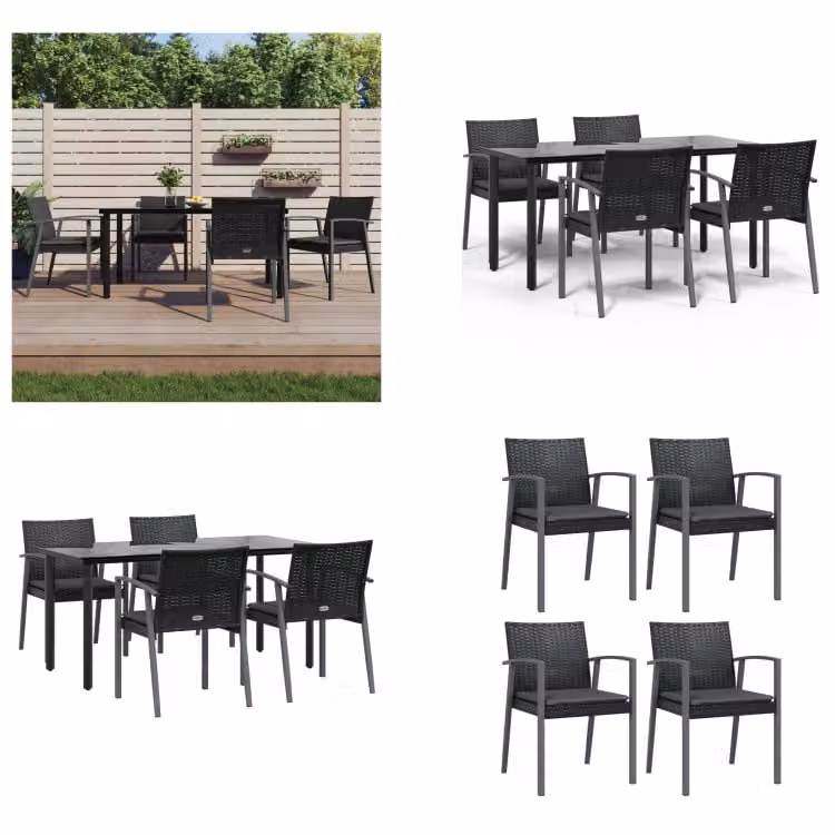 vidaXL Set da pranzo da giardino 5 pezzi con cuscini in polirattan e acciaio - Set da pranzo da giardino - Set da pranzo da giardino - Set da pranzo da esterno
