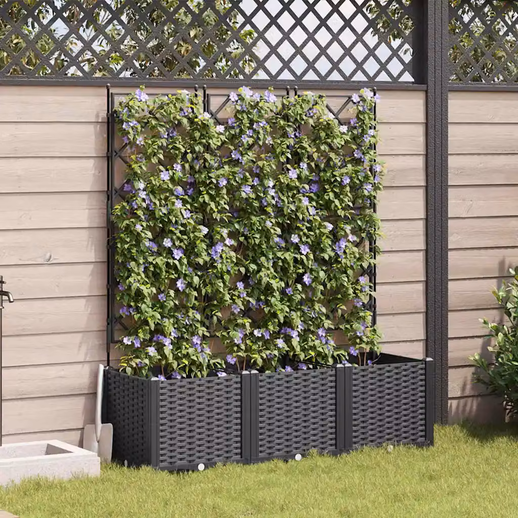 Set di 3 vasi da giardino vidaXL in plastica neri L/P/H: 120 x 40 x 143 cm