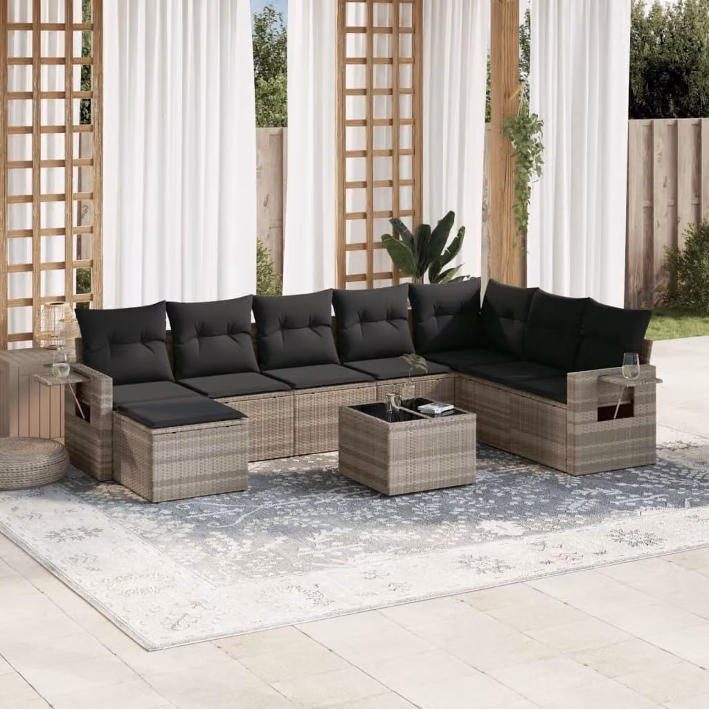 Maison Exclusive - Set da giardino 9 pezzi con cuscini Grigio chiaro Poly Rattan