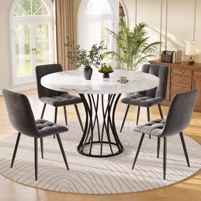Set da pranzo Mivray composto da tavolo rotondo in MDF e 5 sedie in velluto multicolore con struttura in metallo