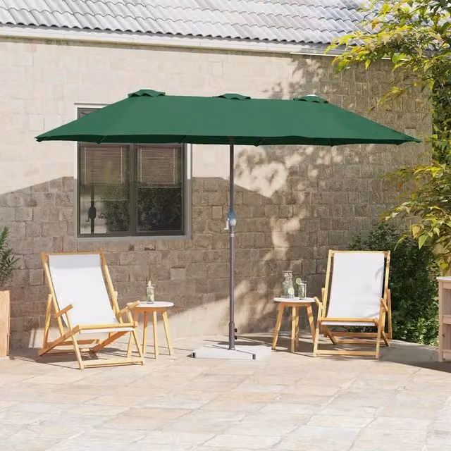 Ombrellone da giardino e spiaggia verde in poliestere con struttura in alluminio L: 370 cm, P: 197 cm, H: 239 cm – 1