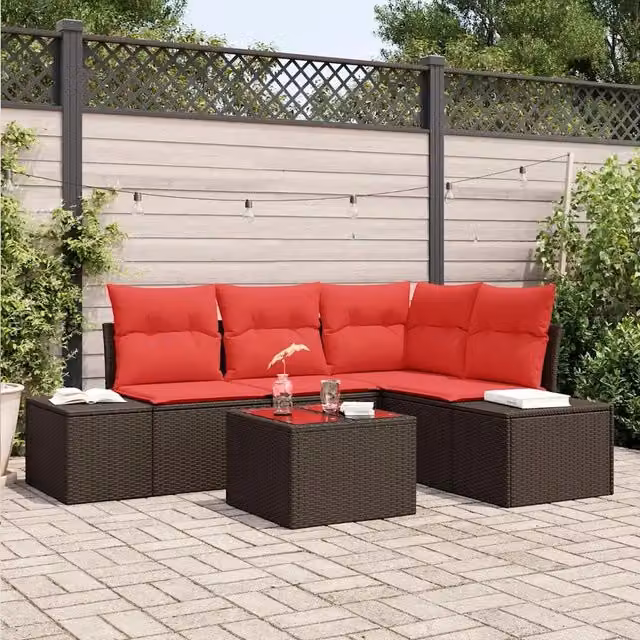 Set Divano da Giardino Marrone e Rosso polyrattan 3355723