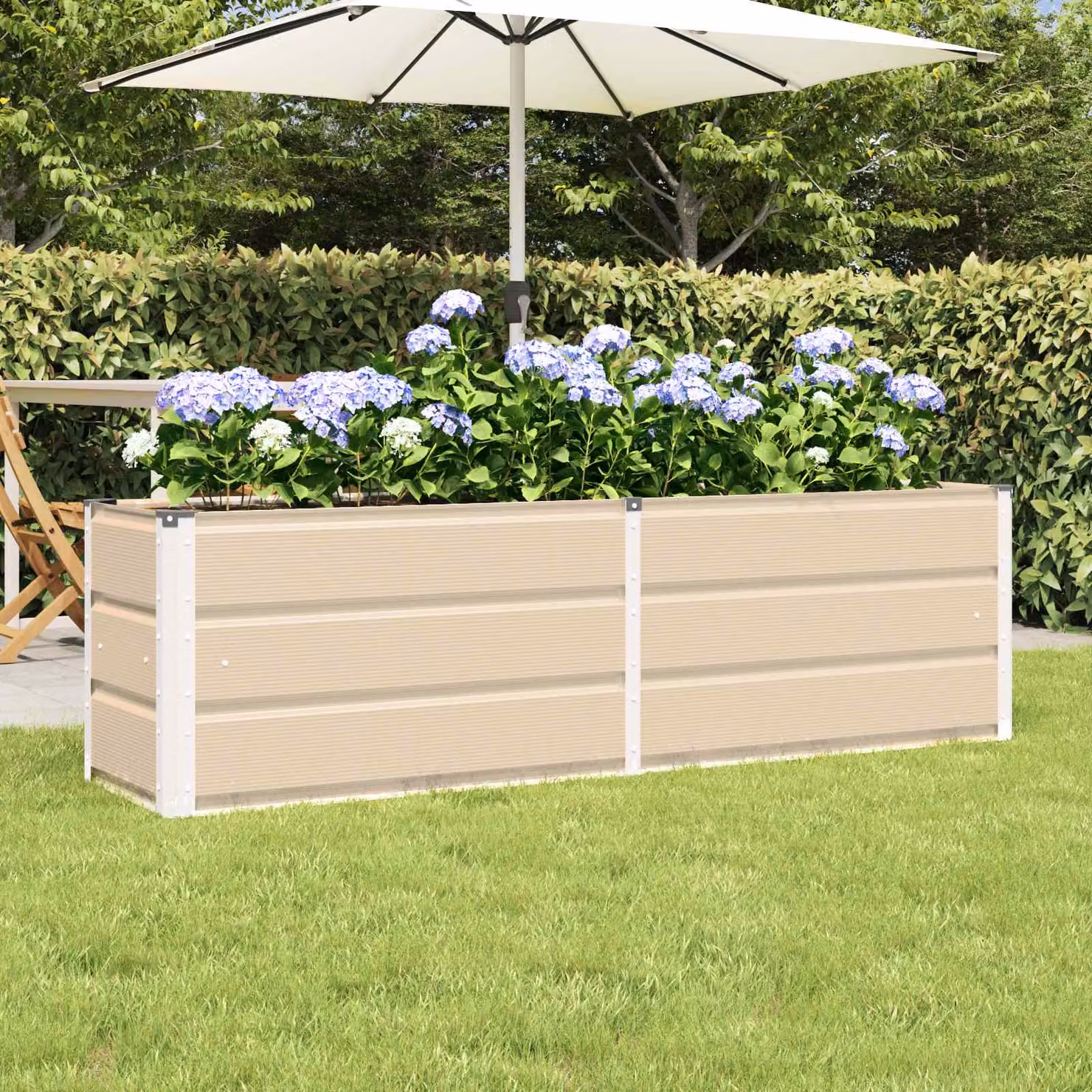 Fioriera vidaXL in acciaio e plastica, colore beige/bianco, L 160 x P 40 x H 45 cm