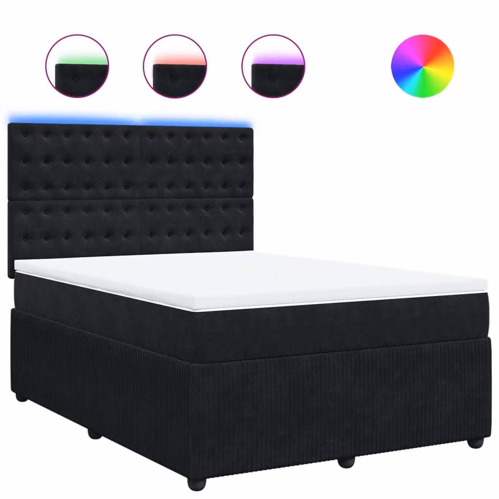 Giroletto a Molle con Materasso Nero 140x190 cm in Velluto