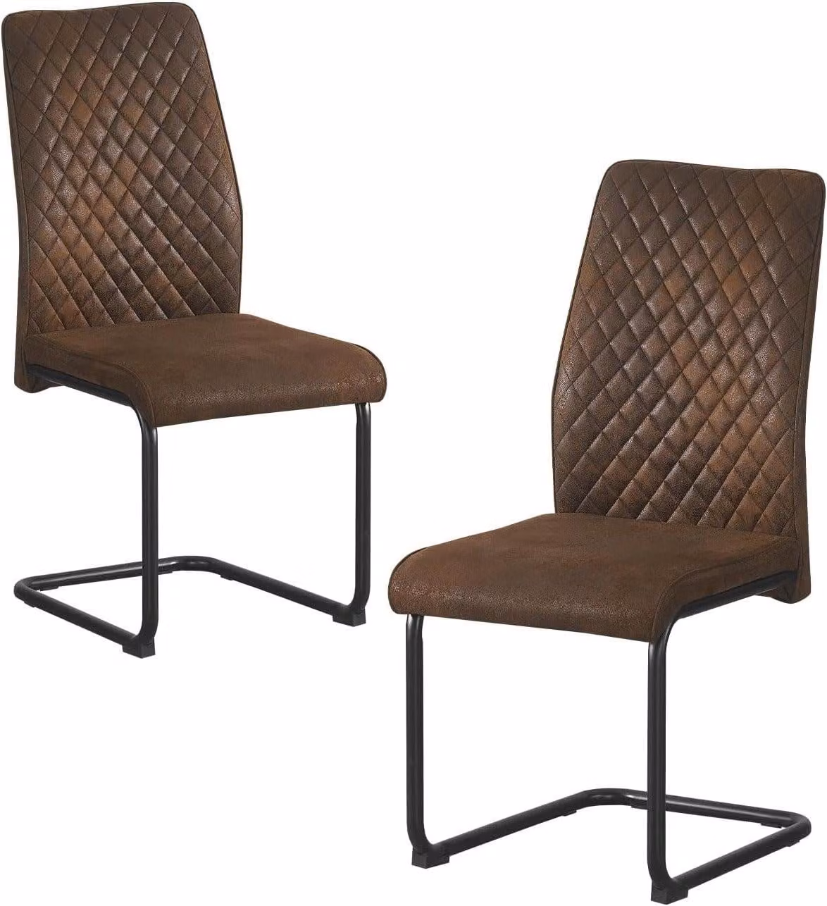 Sedia da pranzo - Sedia - Sedia da cucina - Sedia da scrivania - Sedia a slitta - Set da 2 - Sedia in ecopelle marrone