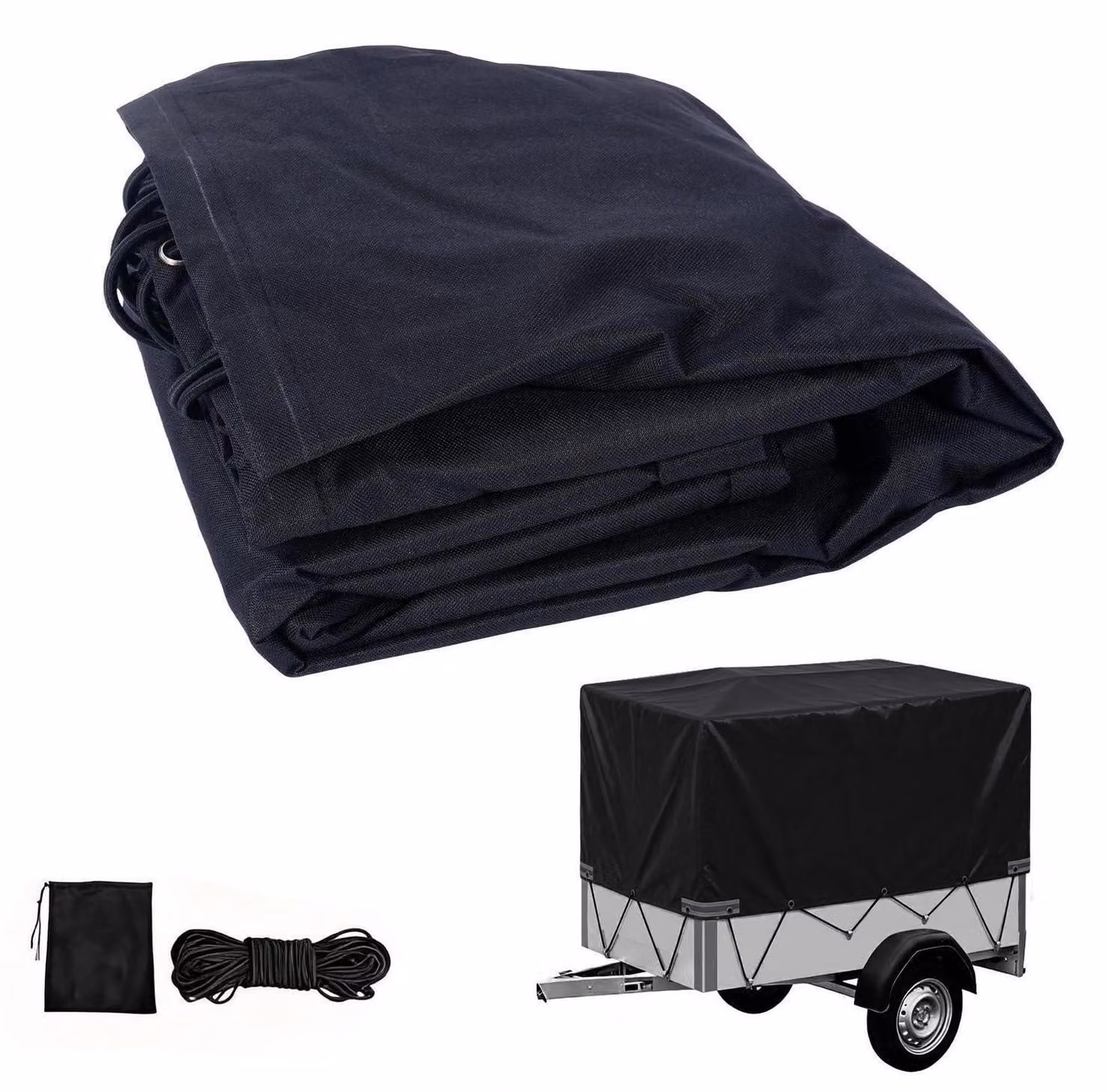 Telo per rimorchio, dimensioni 210x114 cm (bordo di 90 cm), tessuto Oxford 600D, colore nero